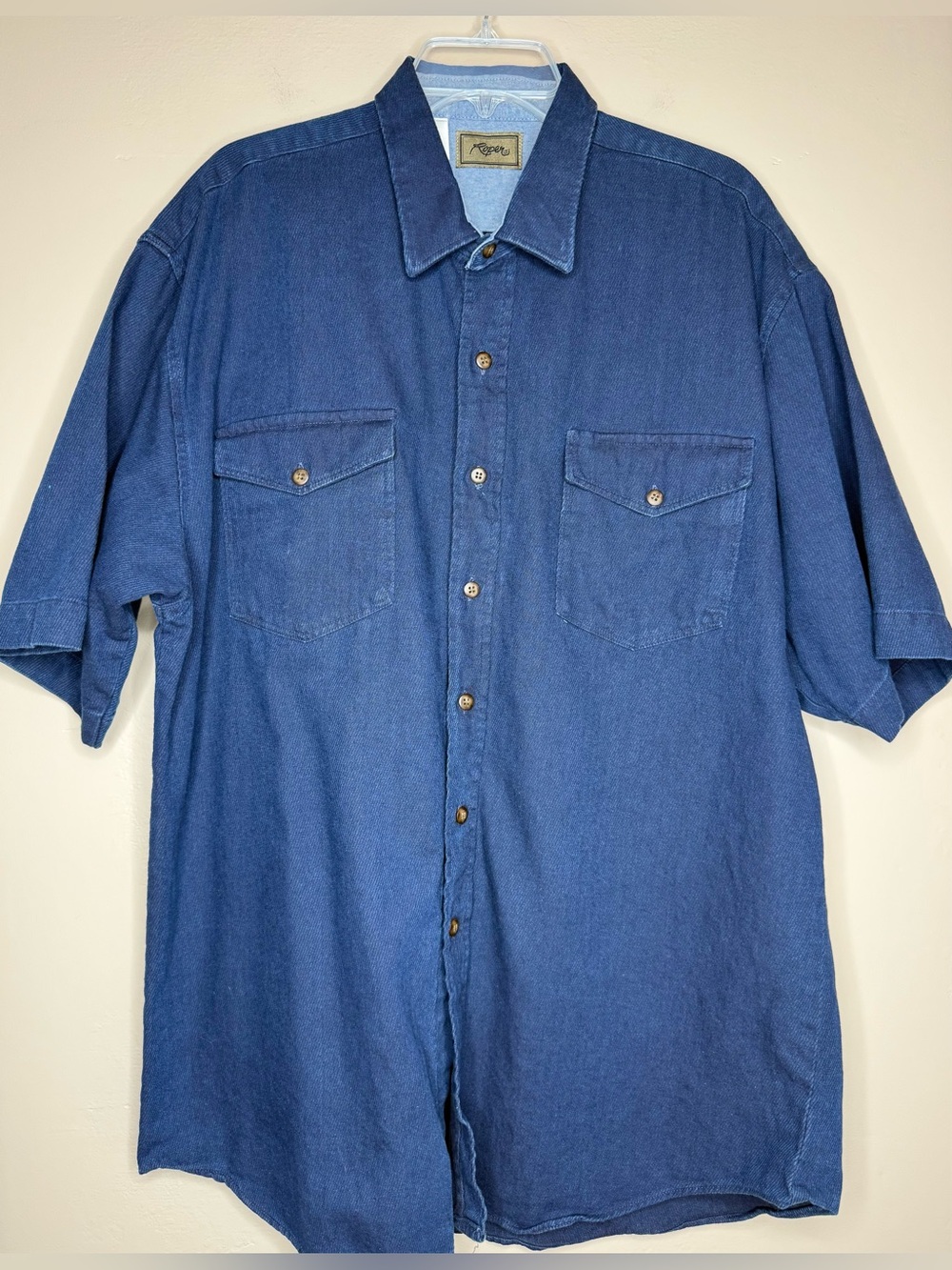 Roper Indigo Button-Down Short-Sleeve Shirt 100% Cotton Size XL